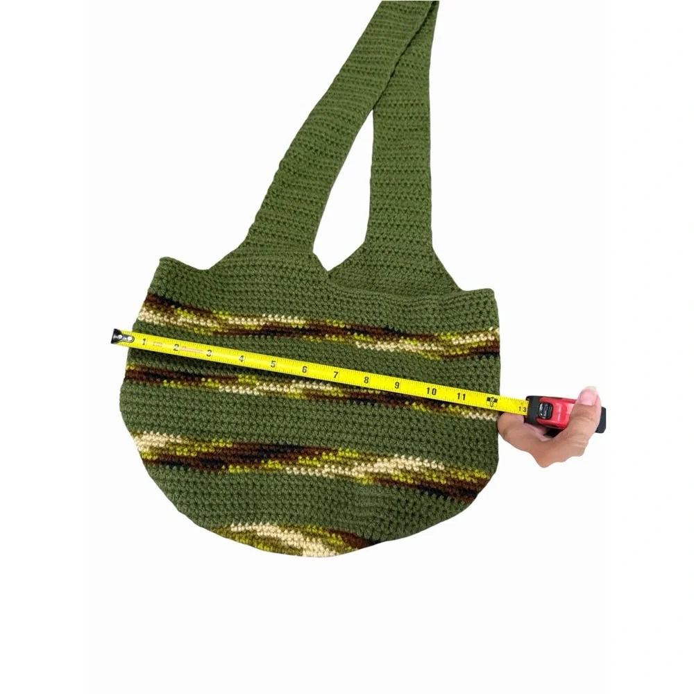 NEW Handmade Crochet Handbag green camo wood bottom hobo purse